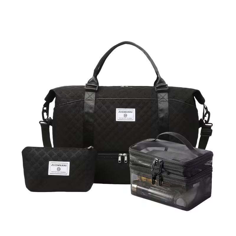 Pakketilbud: Reiseveske, håndveske og toalettveske ( sort) + gratis gave på kjøpet!