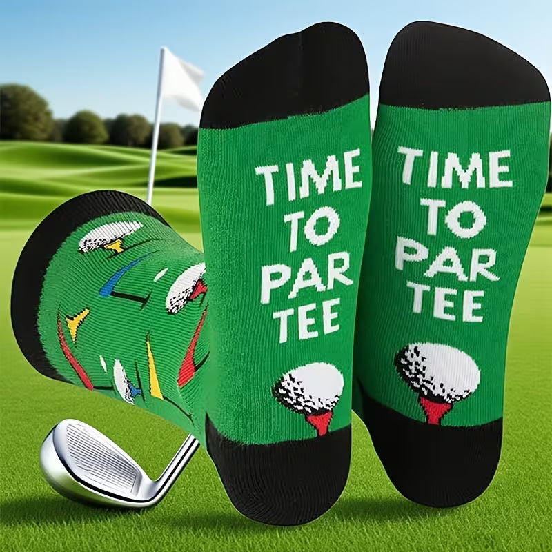 Morsomme golfsokker med tekst under føttene