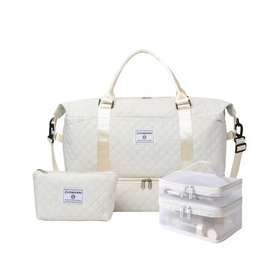 Pakketilbud: Reiseveske, håndveske og toalettveske  ( Hvit) + gratis gave!