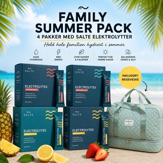 Family Summer pack: Salte elektrolytter x 4 sommersmaker + reiseveske