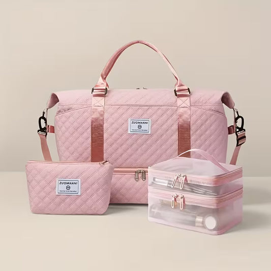 Pakketilbud: Reiseveske, håndveske og toalettveske ( Rosa) + gratis gave !