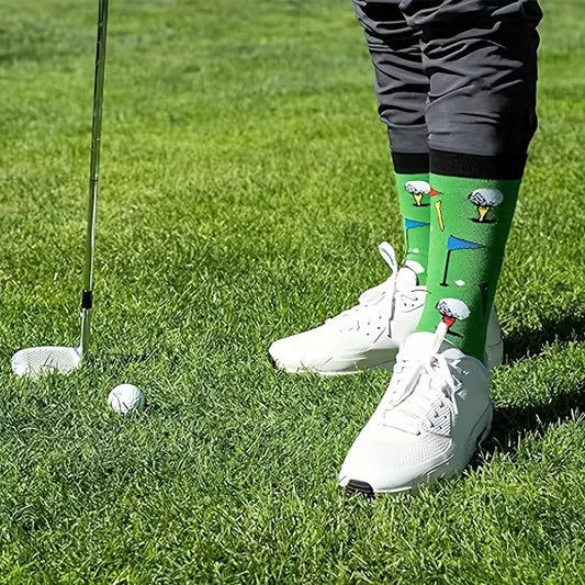 Morsomme golfsokker med tekst under føttene