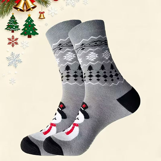 Grå julesokker med snømann og vintermotiv
