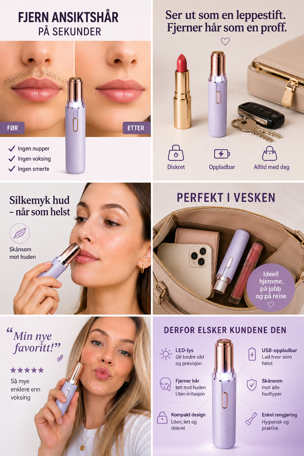 VIVO ansiktshårfjerner ( Lilla) + få gave med på kjøpet!